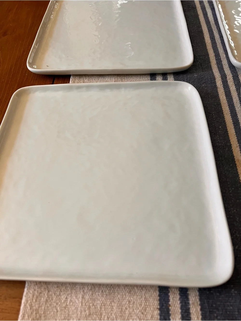 4 Crate & Barrel Dinner Plates Mercer White 10” Square Hammered Textured New